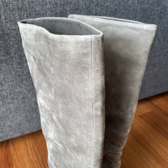 Splendid Sullie Knee High Pull On Boot Grey Suede Leather Stacked Heel - Picture 7 of 11
